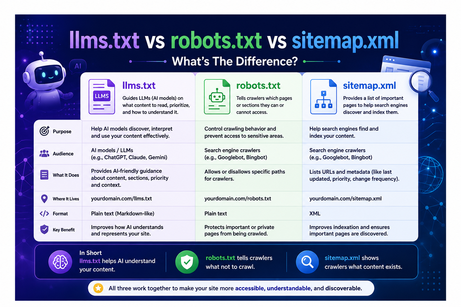 llms.txt vs robots.txt vs sitemap.xml,What is the Difference?